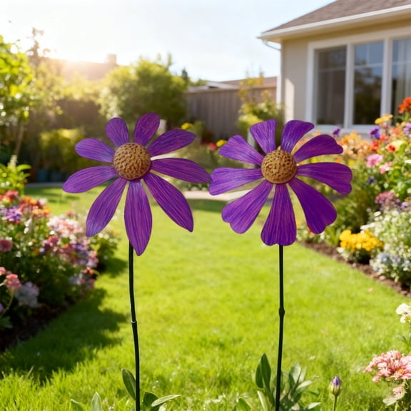 Dserhfy Metal Flower Garden Stake Outdoor Ground Insert Flower Decoration Rustic Flower Yard Art Stake for Lawn Patio Pathway Decor