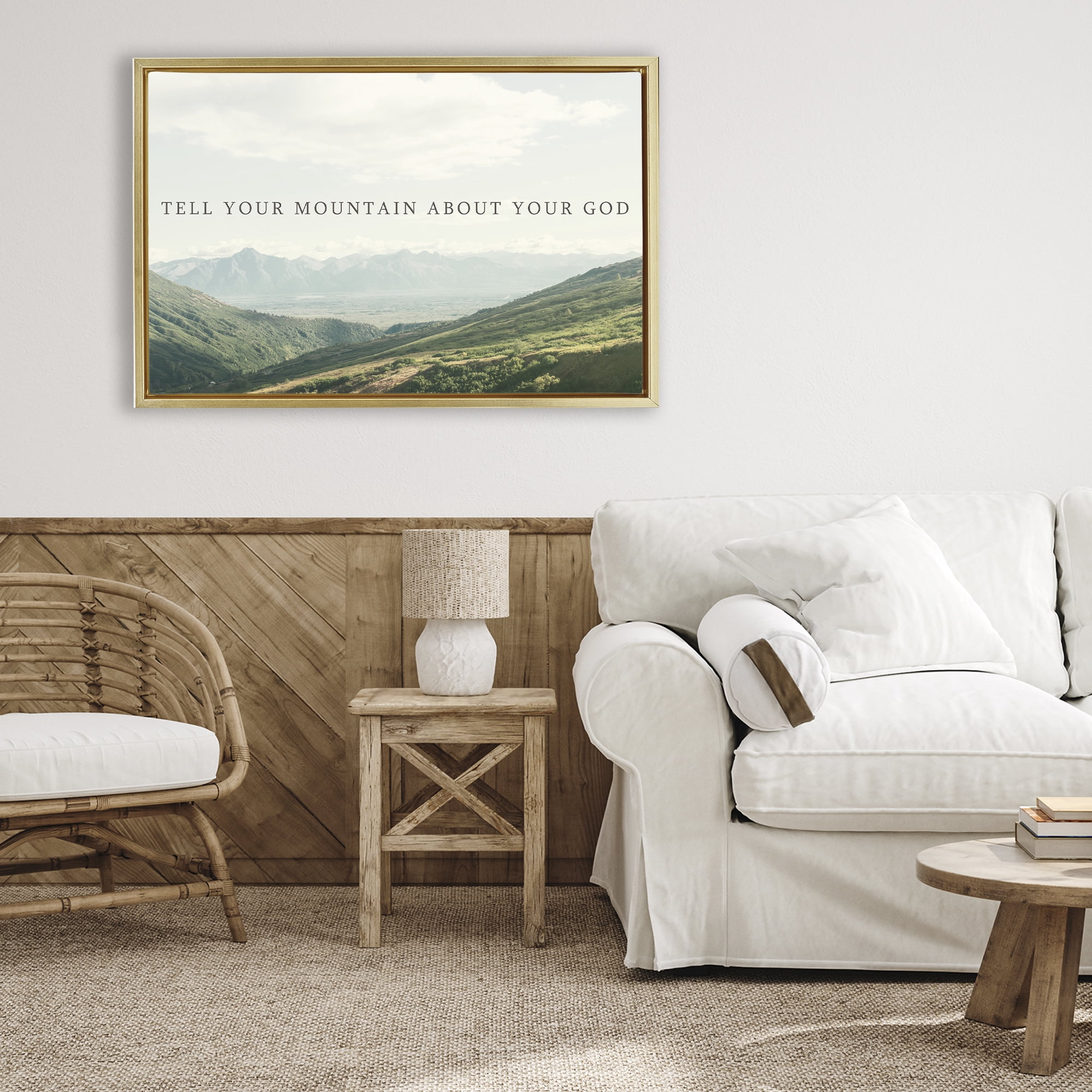 Stupell Industries Tell Your Mountain About God Gold Framed Floater Canvas Wall Art, design by Kali Wilson