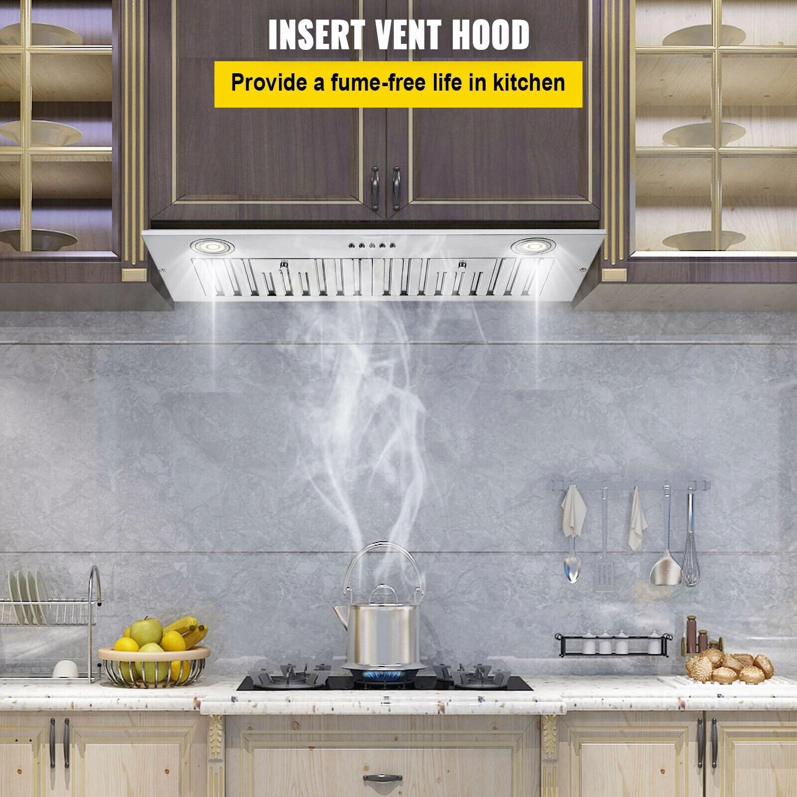 30 inch Built-In Range Hood 800CFM Kitchen Insert Stove Built In Insert Vent Hood 3-Speed Stainless Steel Kitchen Vent LED New