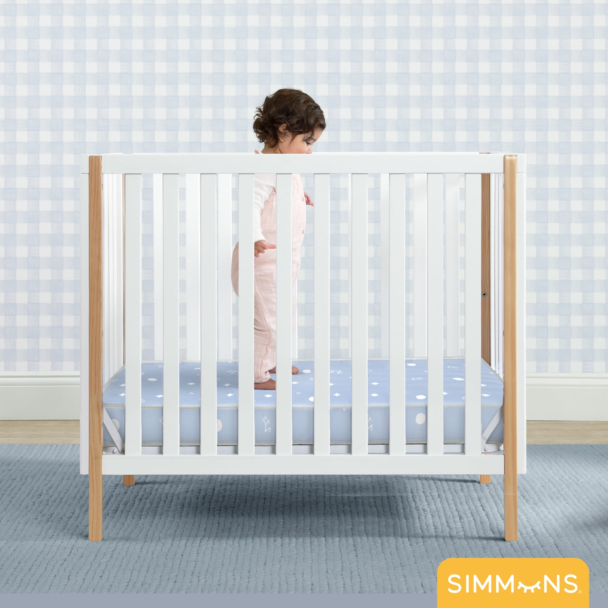 Simmons Kids Soothing Nights 3-inch Mini/Portable Crib Mattress - Sustainably Sourced Fiber Core - Waterproof - GREENGUARD Gold Certified - 5 Year Warranty | Does Not Contain Toxic Fire Retardants