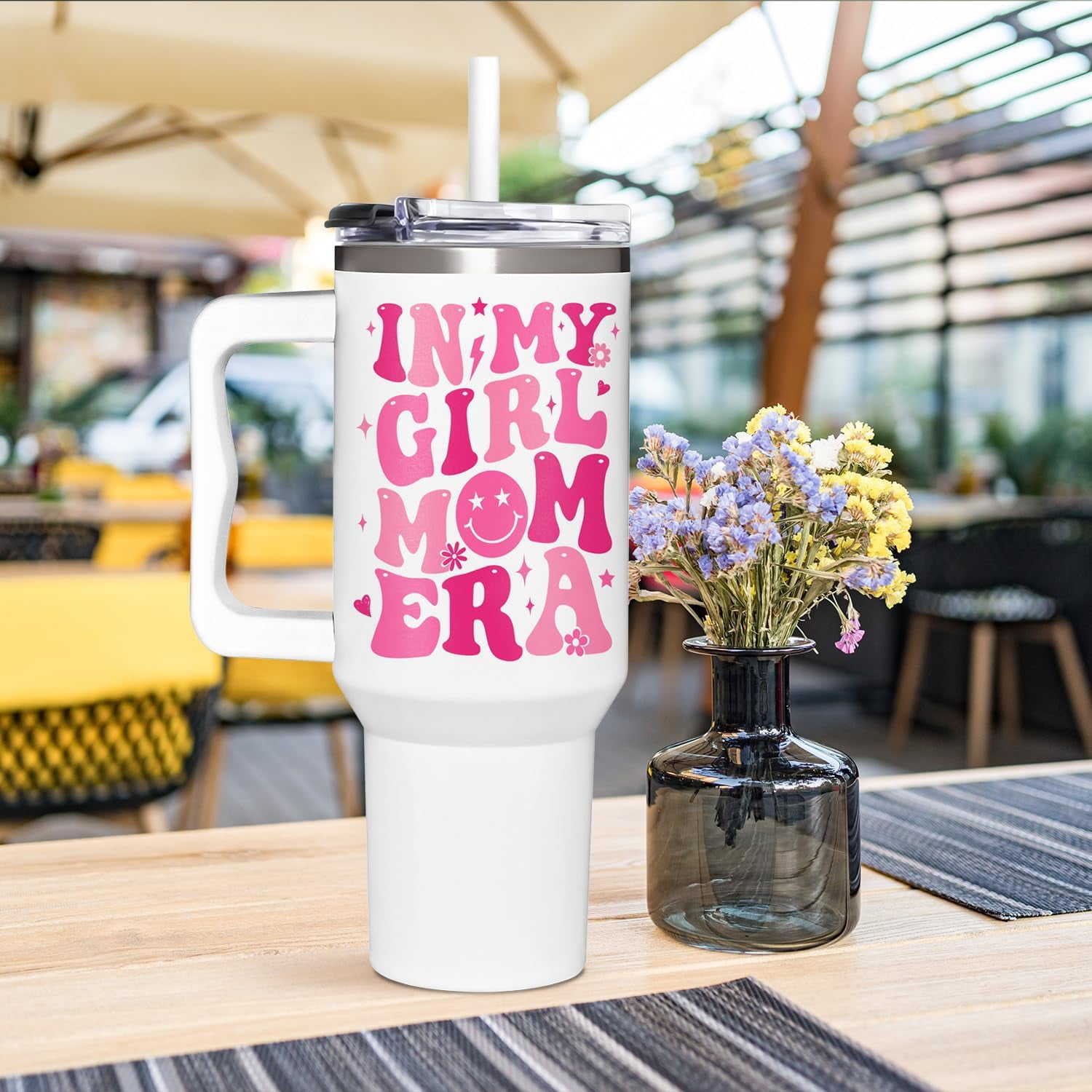Girl Mom Gifts - Gifts for Mom Girl Birthday, Mother Day, Christmas - Girls Moms Era Tumbler 40oz With Handle & Straw