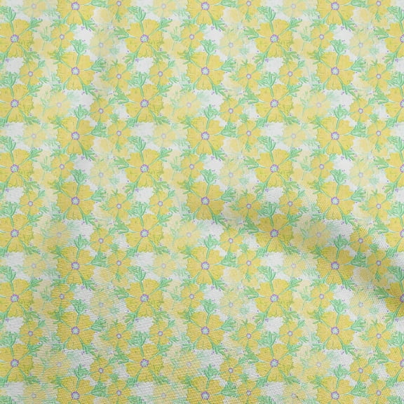 oneOone Silk Tabby Yellow Fabric Floral Fabric For Sewing Printed Craft Fabric By The Yard 42 Inch Wide