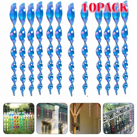 10pcs Bird Deterrent Rods Reflective Bird Repellent Wind Twisting Rods-Blue