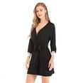 thumbnail image 3 of Women Floral Lace 3/4 Sleeve Kimono Robes V-Neck Lightweight Sleepwear Loungewear, 3 of 4