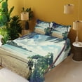 thumbnail image 3 of Ambesonne Beach Fitted & Top Sheet Set with Shams, Summer Vintage Tropical, Dark Green Sand Brown, 3 of 7