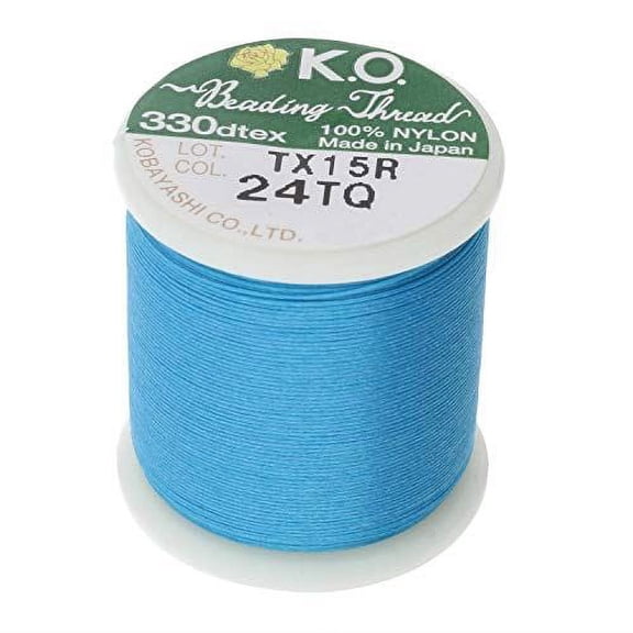 The Beadsmith KO Nylon Beading Thread, Turquoise Color, Japanese Pre-Waxed 100% Nylon, 330TEX, Tangle Resistant Knotting Cords, 50m /55 yds Spool, Use for Seed Bead Projects, Loom Work & Bead Weaving
