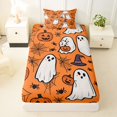 thumbnail image 3 of Feelyou Cute Ghost Pumpkin Twin Sheets, Spooky Spider Web Bedding, Orange, 3 Pieces, 1 Flat Sheet, 1 Fitted Sheet and 1 Pillowcase, 3 of 5