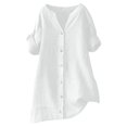 thumbnail image 4 of Mercatoo Teen Girls Short Sleeve Cotton Linen Tunic Blouses V-Neck Roll Up Button Down Shirt for Girls Trendy Top Summer Blouses, 4 of 4