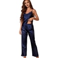 thumbnail image 2 of sunsanly 2 Pcs/Set Women Pajamas Set Ice Silk V Neck Sleeveless Elastic Waist Breathable Homewear Vest Pants Set Lady Sleepwear Summer Loungewear Top Trousers Suit, 2 of 8
