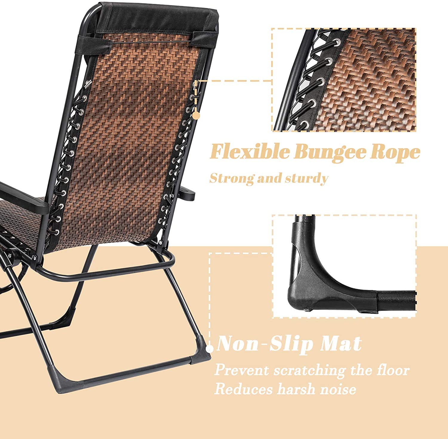 SOLAURA Outdoor Zero Gravity Lounge Chair Patio Adjustable Folding Wicker Recliner - Brown - image 5 of 6