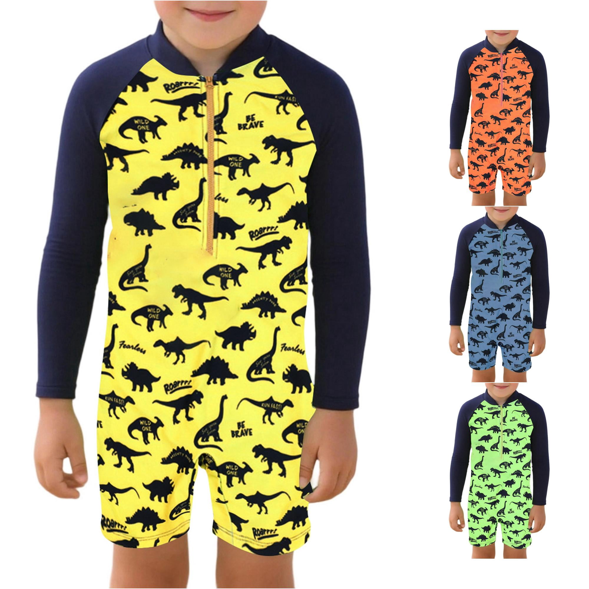 XAOFW Kids Boys One-Piece Swimsuits Long Sleeve Cartoon Print Rash Guard Swimwear Summer Beach Bathing Suits For Toddler Youth Versatile Beachwear 6-7 Years