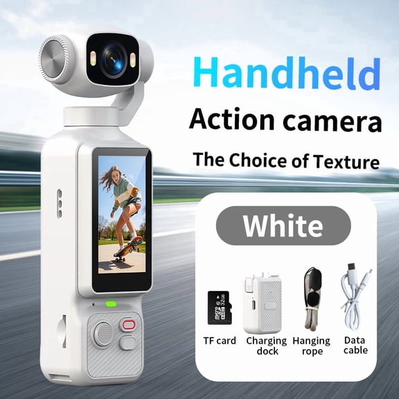 Stabilized Pocket Handheld Vlog Action Camera, Multi Rotation Lens, HD Screen, Portable Mini Camera with 32GB TF Card for Outdoor Travel