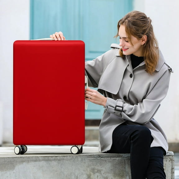 HEATSHAKING Red Elastic Luggage Cover 1Pcs Travel Design Square Stretch Fabric Dustproof Protective for 26-30 Inches