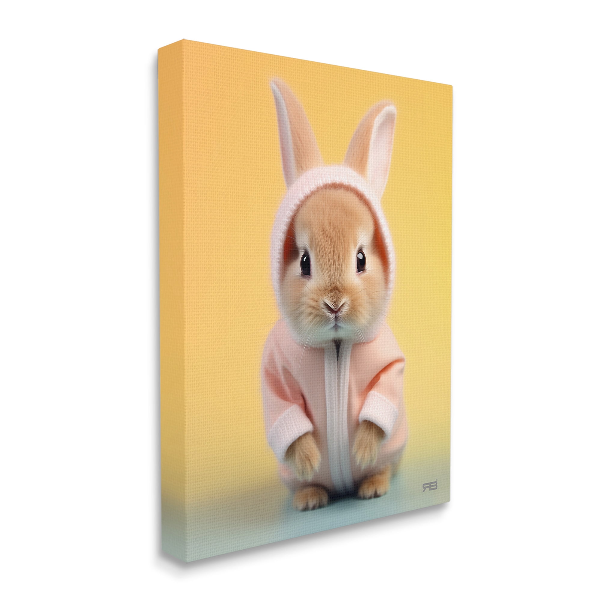 Stupell Industries Cozy Bunny on Yellow Animals & Insects Painting Gallery Wrapped Canvas Art Print Wall Art, 24 x 30