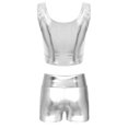 thumbnail image 4 of Kaerm Women's Rave Party Outfit Shiny Metallic Sleeveless Crop Top with High Waist Hot Pants Silver XL, 4 of 5