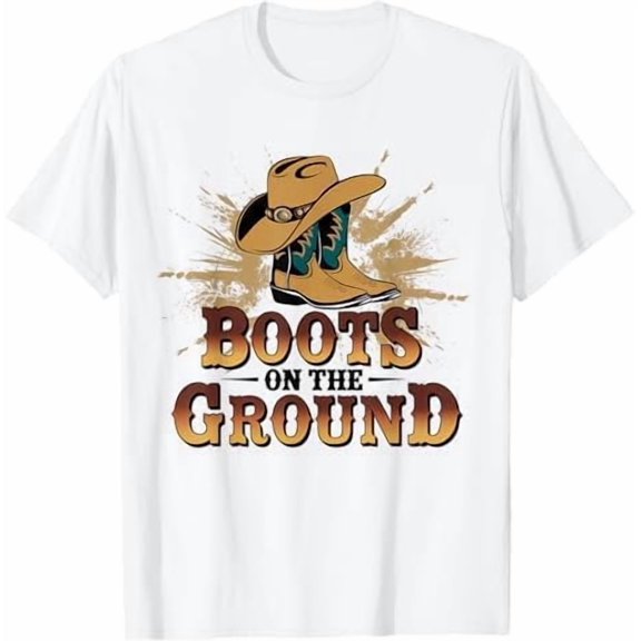 Greenink Where Them Fans at Boots On The Ground Western Cowgirl Linedance T-Shirt Pure Cotton Crewneck Tee Shirts for Women Men