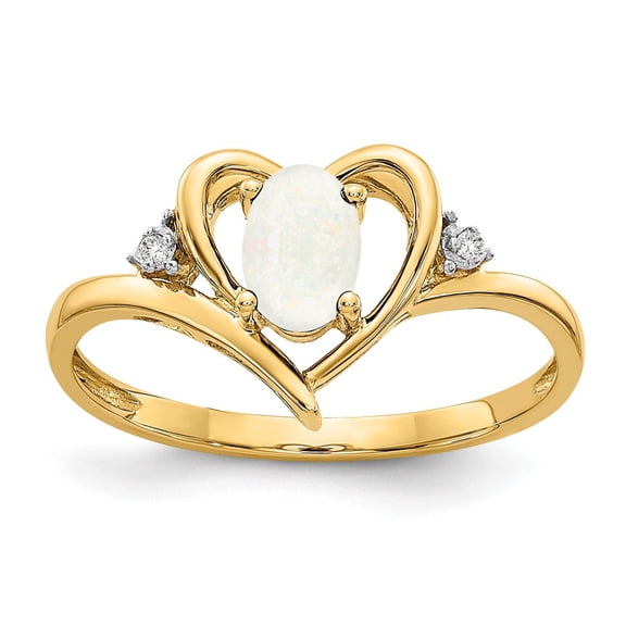 14K Yellow Gold Ring Band with Stones (10) October Opal Oval Phenomena Diamond Round
