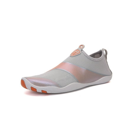 

Ymiytan Womens Mens Beach Shoe Quick Dry Aqua Socks Slip On Water Shoes Exercise Flats Lightweight Barefoot Sneakers Gray Orange 8.5