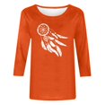 thumbnail image 4 of Heisall Women's Spring Autumn Tops 3/4 Sleeve Round Neck Casual Fashion Blouses Orange Festival Print Shirts, 4 of 4