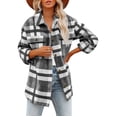 thumbnail image 2 of DondPO Jackets For Women Women's Brushed Plaid Shirts Long Sleeve Flannel Lapel Button Pocketed Jacket Coats Plaid Shirts For Women Flannel Jacket Women Gray S Clearance！, 2 of 7