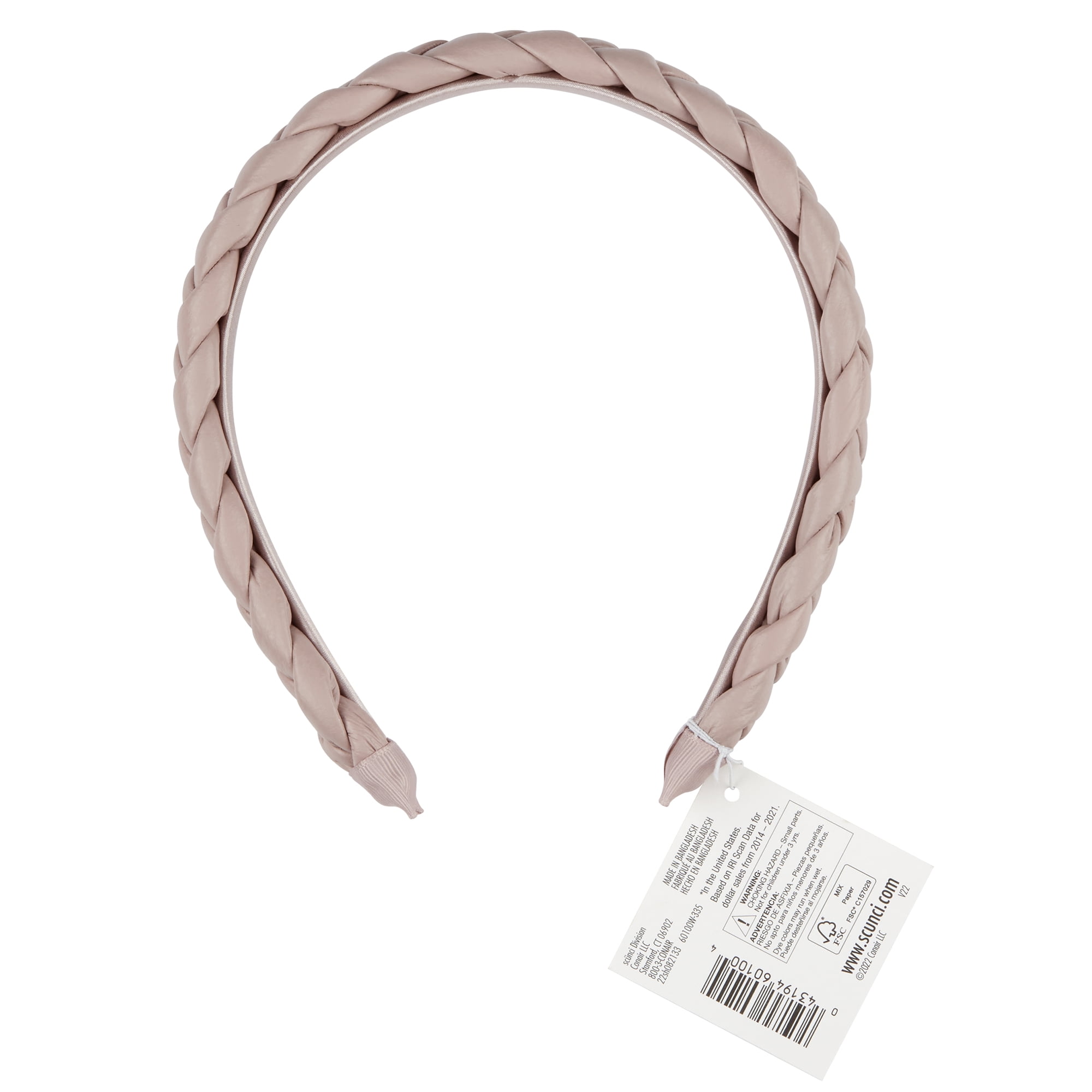 Tayshia by Scunci Comfort No-Squeeze Satin Braided Headband, Mauve Purple