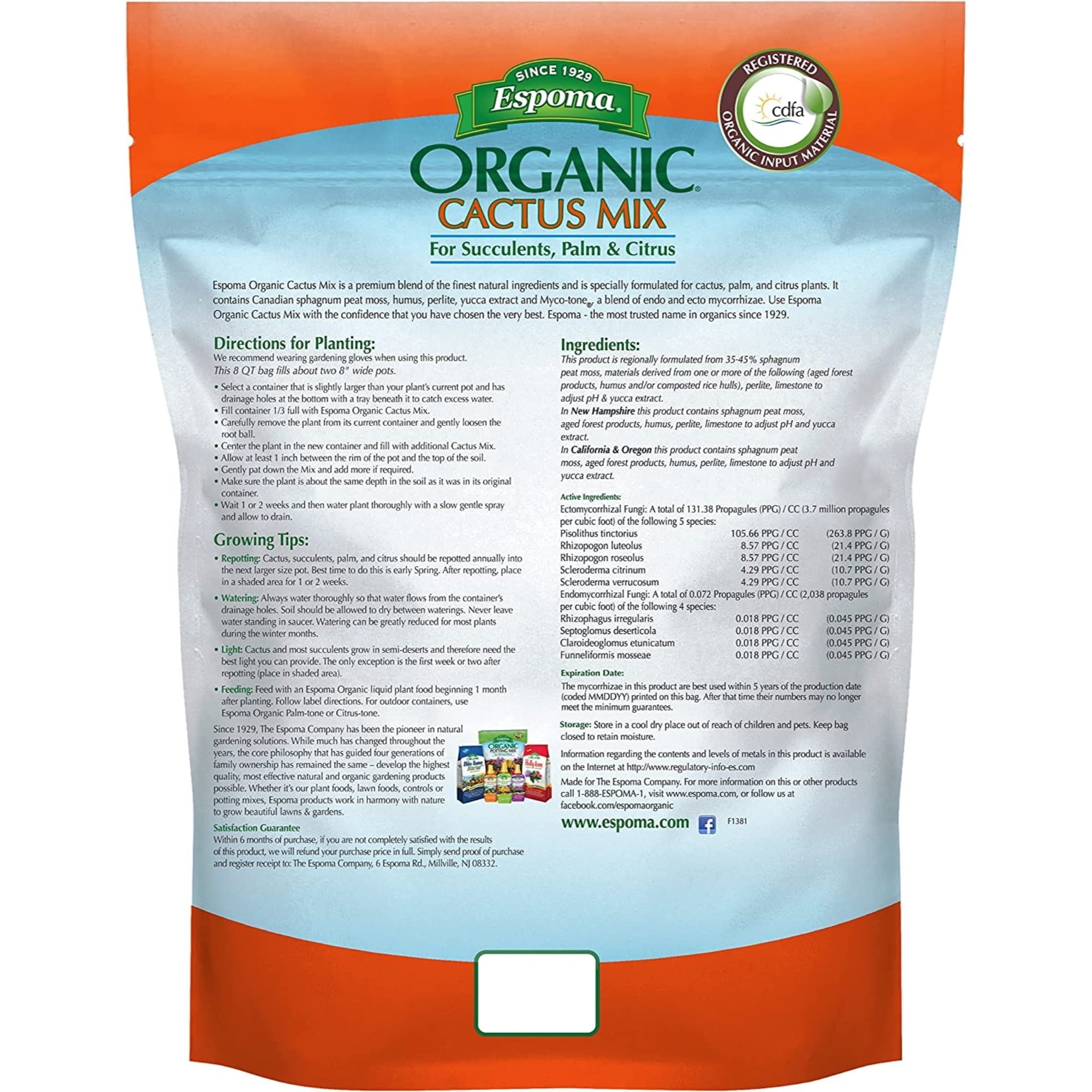 Espoma Organic Cactus Potting Soil Mix, Natural & Organic Soil for Indoor/Outdoor Cactus, Succulents, Palms, and Citrus, 4qt (Pack of 5)