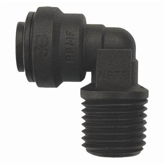 Push-Fit Elbow Fitting, 1/4 in Tube Size, Polypropylene, Black, 10 PK