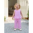 thumbnail image 6 of BemeyourBBs Toddler Baby Girl Summer Clothes Infant Baby Girl 2 Piece Summer Outfit Casual Striped Ruffled Hem V Neck Sleeveless Tank Tops and Wide Legs Pants 2 Pcs Set, 6 of 9