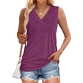 thumbnail image 3 of ZEHJUHAN Women's Solid Color V-Neck Sleeveless Tank Top - Basic Stretchy Summer Tee Purple，XL, 3 of 7