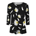 thumbnail image 1 of T-Shirt à Manches Courtes pour Femmes Liquidation T-Shirt en Chiffon pour Femmes Blouses pour Femmes Chic Décontracté Chic Col Rond Manches 3/4 Hauts Été Chemises à Imprimé Floral Coupe Décontractée Tee, 1 of 5