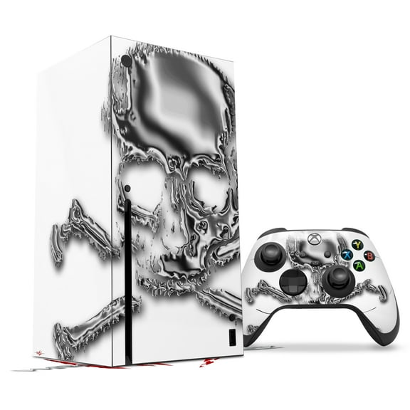 WraptorSkinz Skin Wrap compatible with the 2020 XBOX Series X Console and Controller Chrome Skull on White (XBOX NOT INCLUDED)