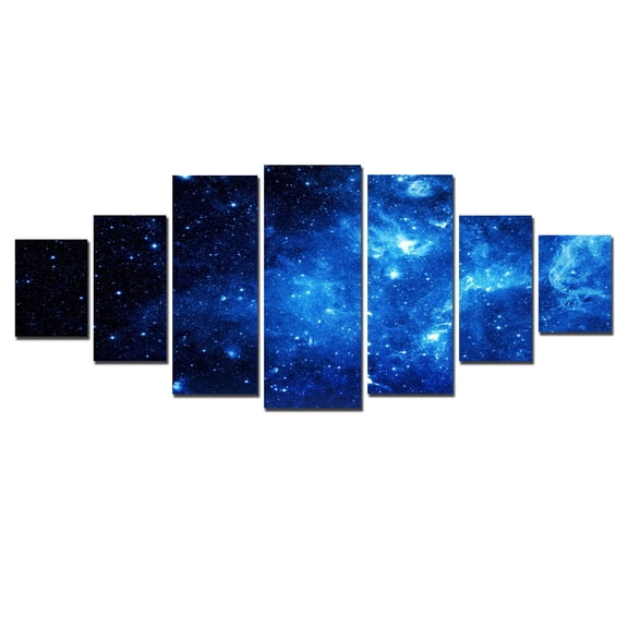 Startonight Huge Canvas Wall Art Blue Space, USA Large Home Decor, Dual View Surprise Artwork Modern Framed Wall Art Set of 7 Panels Total 39.37 x 94.49 inch