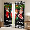 thumbnail image 2 of Homewish Merry Christmas Black Out Curtains,Cute Xmas Stocking Curtains Pack of 2 (42x63 Each),White Black Plaid Grid Bedroom Curtains For Girls Teens,Super Cozy Room Decor, 2 of 6