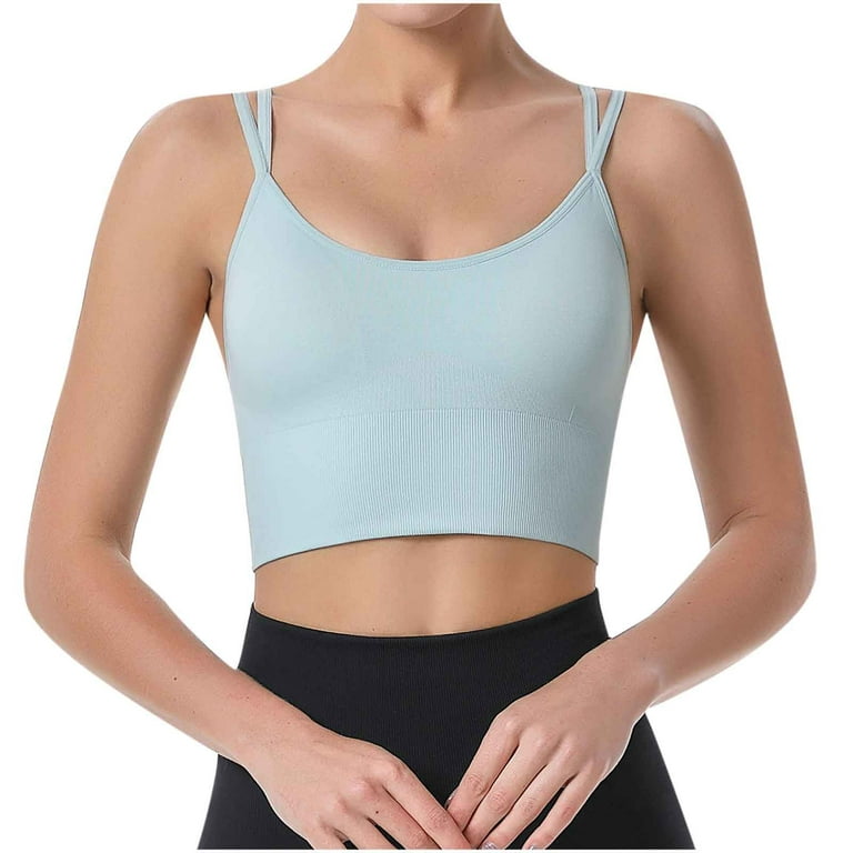 Clearance Sales! Zpanxa Bras for Women Yoga Solid Sleeveless Cold Shoulder  Casual Tanks Blouse Tops Intimates Womens Bras Sports Bra Light Blue XL