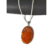 ROYALGEMSTONE Large amber silver necklace amber pendant. Oval Shape Pendant Minimalist Jewelry