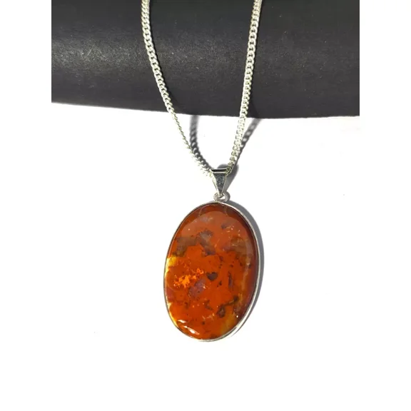 ROYALGEMSTONE Large amber silver necklace amber pendant. Oval Shape Pendant Minimalist Jewelry