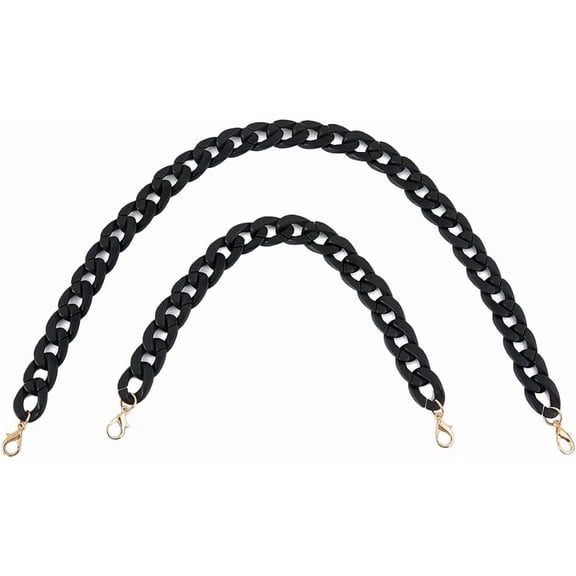 2Pcs Large Flat Chain Strap 2 Styles Black Acrylic Chain Handbag Strap Fishbone Shape Purse Replacement Chain with Golden Buckles for DIY