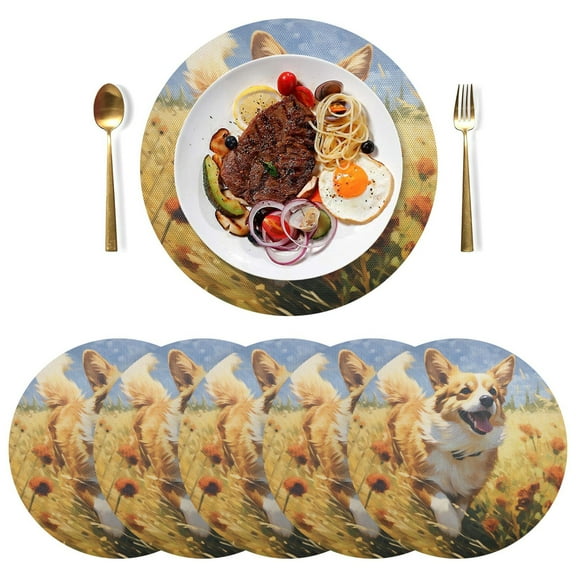Run Dog Black Round Placemats Plate Mats 15 Inch Non-Slip Heat Resistant Washable PVC Set Indoor for Kitchen Dining Table 1PC