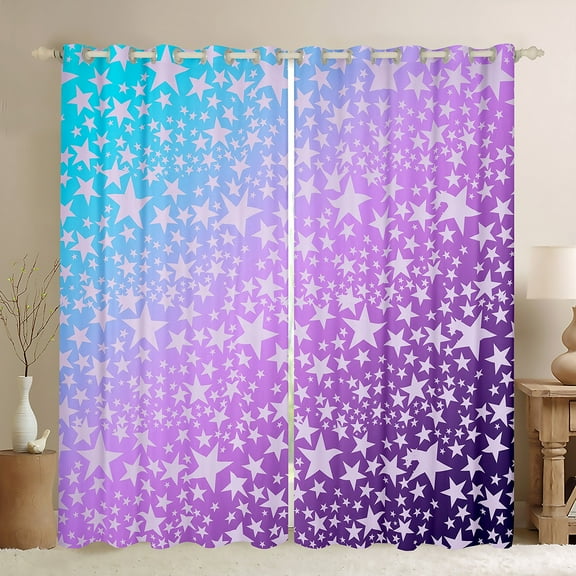 Manfei Purple Stars Kids Black Out Curtains, Dreamy Cartoon Curtains Pack of 2 (42x63 Each), Mystic Starry Sky Bedroom Curtains, Curtains and Drapes Decor
