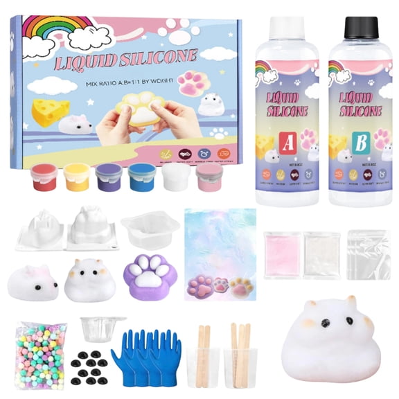 Diy Stress Ball Making Kit, Silicone Mold Making Kit, 8.8Oz 1:1 Ab Liquid Silicone, Flocking Powder for Crafts, All Ages Craft Kit, All Ages Crafts 3-5, All Ages Crafts 6-8, Resin