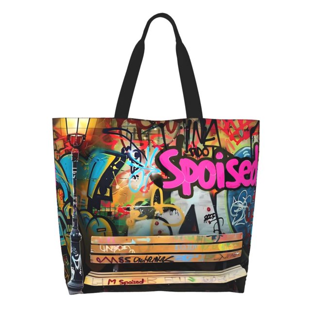 Easygdp Graffiti Lamp Urban Scene Bolsas Tote para Mujer, Bolsos de Hombro para Viaje, Bolsos de Mano de Gran Capacidad para Compras y Trabajo