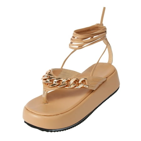 

Womens Sandals Fashion Summer Women Sandals Thick Sole Thong Strap Sexy Style Comfortable Casual Flat Bottom Women S Sandals Pu Beige 40