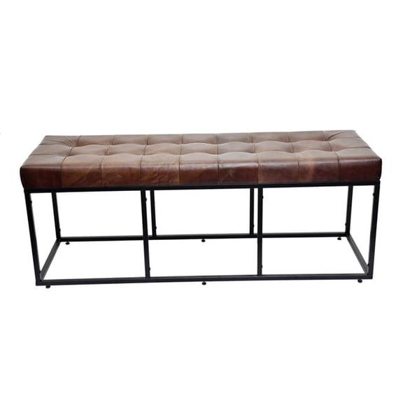 AHG AHG-LB-23T Industrial Tan Leather & Metal Frame Bench