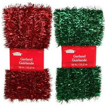 Christmas Decor - Red & Green Tinsel Garlands, 50 ft. (Set of 2) by Christmas House