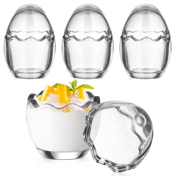 4pcs tazas de pudín tazas de huevo cubierta de vidrio resistente al calor jalea de yogurt contenedores
