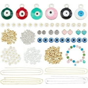 Bracelet Necklace Making Kits Evil Eye Resin Beads Glass Pearl Round Beads Acrylic Brass Beads Evil Eye Alloy Heart Charms with Brass Iron Chains for Jewelry Making(Mixed Color)