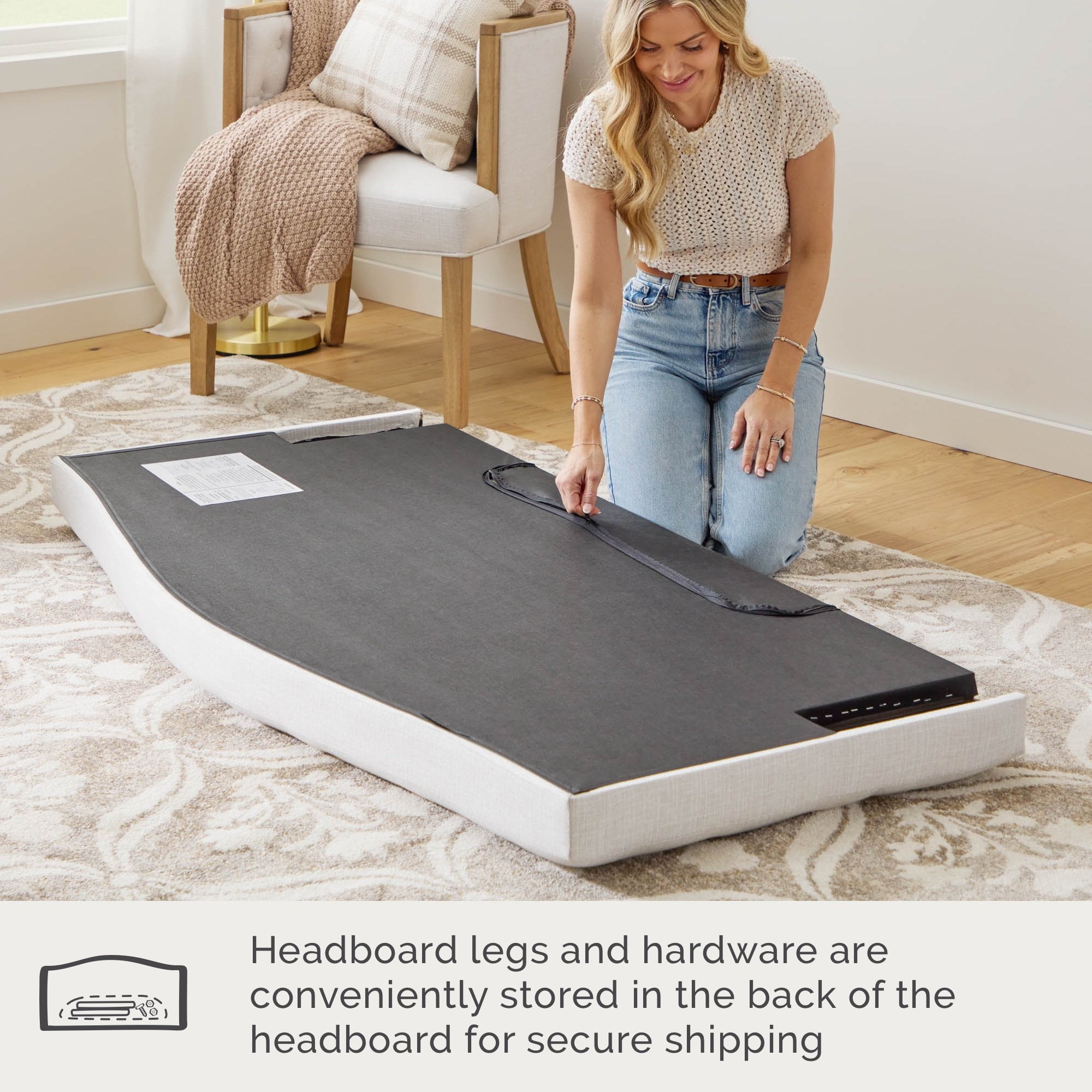 My Texas House Anna King Diamond Tufted Upholstered Slat Bed with Hardware, Cream