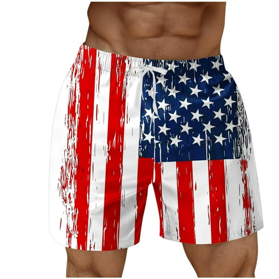 VgaVtl Men's Shorts Fourth of July Shorts for Men Big and Tall Leisure Patriotic American Flag Holiday Shorts,Red 4XL