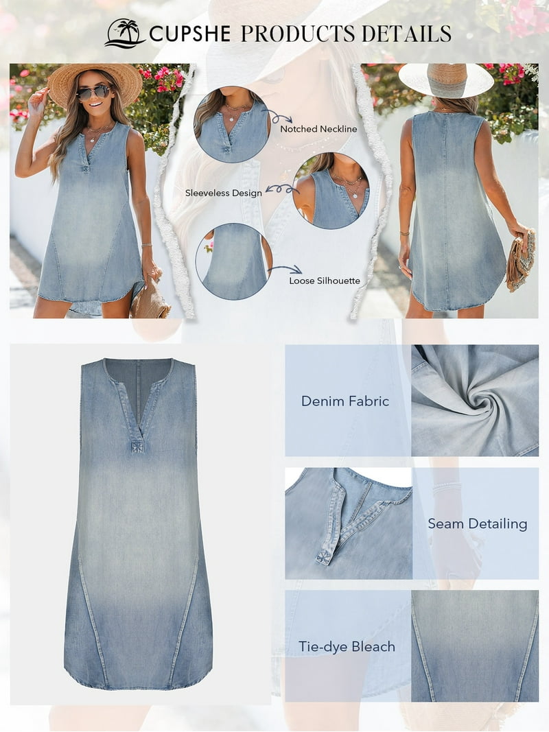 Cupshe Women's Denim V-Neck Mini Dress: Casual Summer