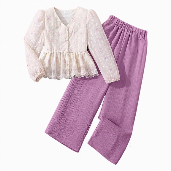 CAUYDY 10Y 11Y 12Y 13Y 14Y Kid Girl Photoshoot Outfits Tween Long Sleeved Tops and Pants 2 Piece Athleisure Clothing Set Gift for Children Fall Winter Sizes 10-11 Years,Purple